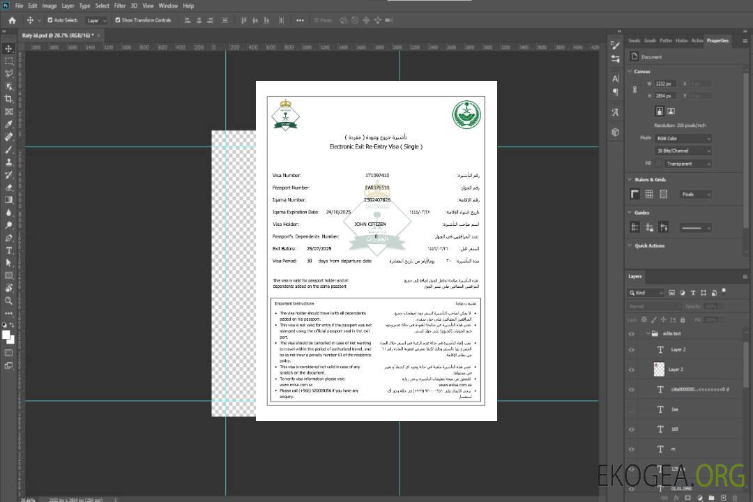 Modèle de visa électronique pour l'Arabie Saoudite aux formats Word et PDF, version 3 template